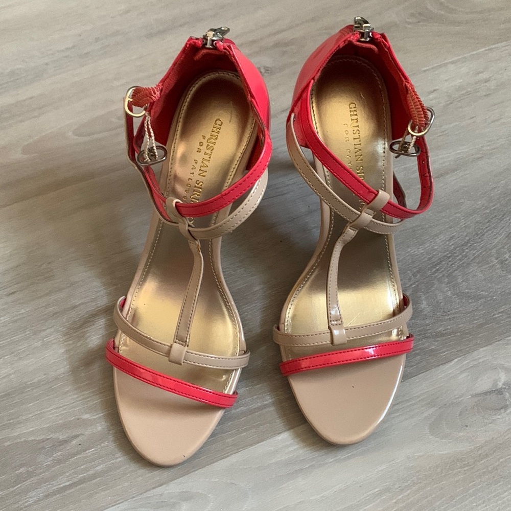 Coral/nude patent 4in heels